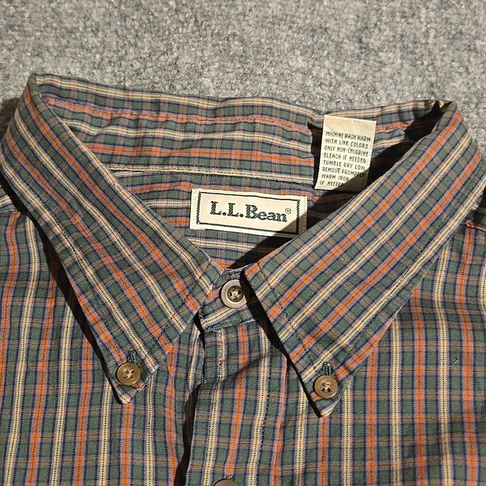 Vtg LL Bean Button Down Shirt Mens XXL Green Plaid Long Sleeve Hong Kong